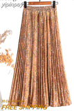 yipinpay Women Vintage New Fashion Skirt Elastic High Waist Pleated Leisure Retro Skirt Female Streetwear Luxury Faldas Clothes
