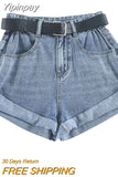Yipinpay High Waist Retro Wide Leg Denim Shorts Women 2023 Summer New Loose Curling Short Feminino