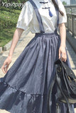 Yipinpay Sweet Women Skirt Preppy Style Strap Long Skirt Ruffles Loose Cute Student Casual Skirt Female Skirts 2023 HOT