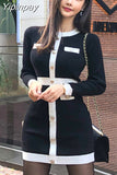 Yipinpay Bodycon Long Sleeve Dress Fall 2023 Mini Sweater Vintage Black Office Korean Short Elegant Invierno Mujer Moda Feminina