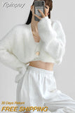 Yipinpay Colors Hotsweet Mohair Crop Cardigan Women New Spring Autumn Slim Single Button Lantern Sleeve Fuzzy Sweater Jackets