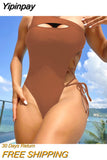 Yipinpay Out Women One Piece Swimsuit Bandage Female Swimwear Solid Shiny Monokini Sexy Bathing Suit One Shoulder Swimming Suits