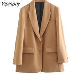 Yipinpay New Women Elegant Blazer Suit Sets 2023 Autumn Winter 2Pcs Single Breasted Office Outfits Zipper Long Trousers Outwear