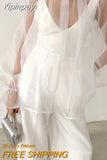 Yipinpay Transparent Organza Blouse Women Party Puff Sleeve Tops Summer See Through Tops Vacation Female Lace-Up Loose Blouse