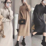 Yipinpay Winter High Collar With Loose Thickened Long Sweater Dress Women