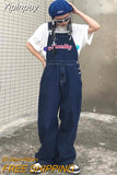 Yipinpay Embroidery Denim Overalls Women Vintage Jean Jumpsuits New High Street Loose Straight Wide Leg Pants