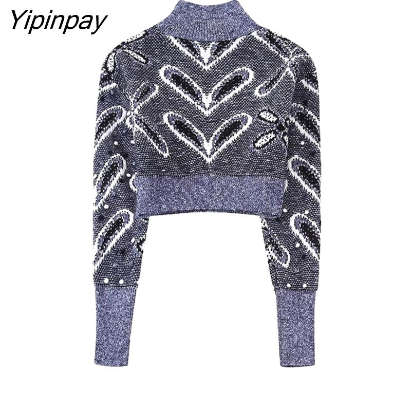 Yipinpay 2023 Women Knitted Short Sweater Autumn Winter Warm Sweet Turtleneck Long Sleeve Female Pullover Simple Vintage Tops