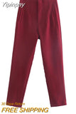 Yipinpay Women's Pants High Waist Pants For Women 2023 Spring Streetwear Pink Green Pants Multicolor Office Wear Woman Trousers 920