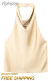 Yipinpay Satin Halter Top Female Sexy Backless Top Woman Party Night Off Shoulder Tops For Women 2023 Fashion Sleeveless Crop Top