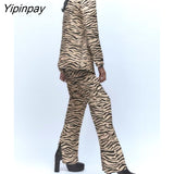 Yipinpay New 2023 Spring Women Leopard Print Blazer Suits Office Outfits Zebra Stripes Jacket+Pant Long Sleeve Fashion Outwear