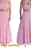 Yipinpay Boho Floral Print Two-Piece Suits Sling Bandeau Crop Tube Tops+High Waist Beach Long Skirts Women Holiday Beach Outfit