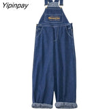 Yipinpay Spring Women Denim Jumpsuit Long Wide Leg Pants Loose Oversize Overalls Korean Style Embroidery Female Playsuits Plus Size