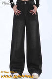 Yipinpay Vintage Streetwear Raw Edge High Waist Wide Leg Jeans Women Baggy Denim Trousers Oversized Female Chic Mom Jeans