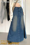 Yipinpay Vintage Long Denim Skirt Woman Jean Skirts For Ladies A Line