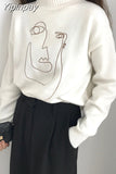 Yipinpay Embroidered Sweater Woman High Collar Long Sleeve Knit Wool Pullover Spring and Autumn 2023