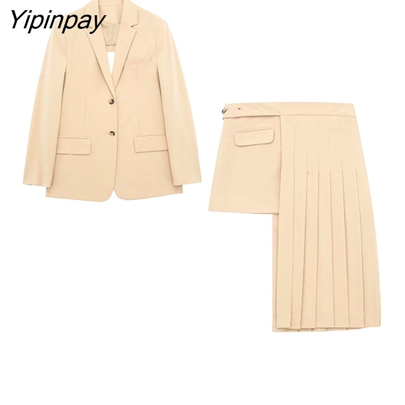 Yipinpay Fashion Women Solid Pant Sets 2023 Spring Summer Strapless Tops Women High Waiste Casual Zipper Wide Leg Pants Set
