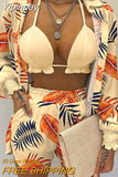 Yipinpay Fashion New Women's Sexy Summer Solid Color Printing 3-piece Casual Beach Shorts Suit Women & Female
