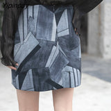 Yipinpay New Women Skirt Irregular Print Casual Mini Skirt Korean Style Women High Waist A-line Fashion Female Punk Skirt