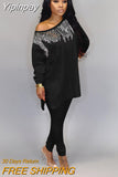 Yipinpay Winter Women Sets Full Sleeve Sequined Top + Pants Suits Two Piece Set Casual Tracksuits Loose Fitness Streetwear Outfits