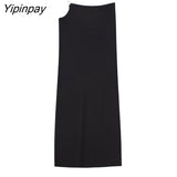 Yipinpay Sexy Summer Women Hollow Out Kintted Sets 2023 Causal O-neck Sleeveless Tops High Waist Straight Skirts Elegant Outwear