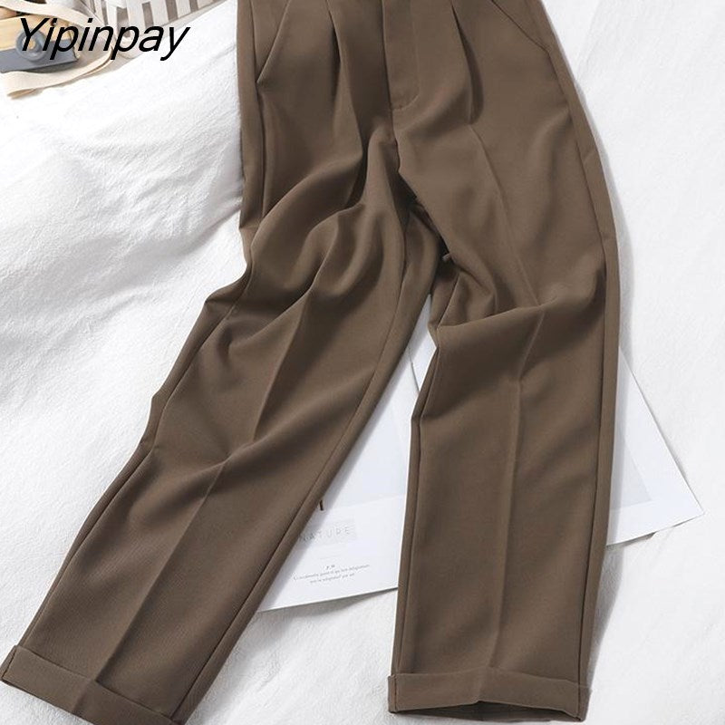 Yipinpay High Waist Winter Wide Brown Pants Elegant Woman Office Pants Trousers Loose Casual Women's Trousers Korean