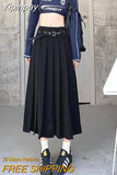 Yipinpay New Autumn Long Skirts for Women Vintage Harajuke High Waist Slim Solid Pleated Skirt Y2k Clothes