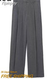 Yipinpay Striped Wide Leg Pants Women High Waist Baggy Pants Female Suit Autumn Winter Fashion Streetwear Office Woman Trousers