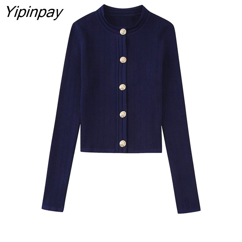 Yipinpay Women Solid Knitted Sets Single Breasted Tops+Mid-Calf Sheath Skirts Sets 2023 Elegant Long Sleeve Casual Sweater