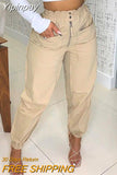 Yipinpay Women Pants Zipper Button Pocket Design Shirring Detail Pants Casual Pants for Women 2023