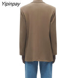 Yipinpay 2023 New Spring Autumn Women OL Blazer Coats Vintage Notched Long Sleeve Single Button Jackets Outerwear Tops