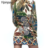 Yipinpay 2023 Women Summer Printed Tops+ Mini Skirts Sets 2 Piece Elegant Turn Down Collar Shirt Blouse Long Sleeve Casual Suits