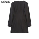 Yipinpay Elegant Women Black Blazer Dresses 2023 Autumn Fashion Office Outfits Mini Dress Turn Down Collar Long Sleeve Dress