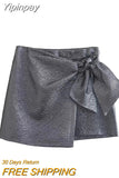Yipinpay Bow Women's Skort High Waist Bermuda Shorts Woman Fashion 2023 Shiny Baggy Shorts Women Streetwear Sexy Bottom For Women