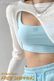 Yipinpay Casual Hollow Smock T Shirt Women Summer New Thin Irregular Long Sleeve Knitted Crop Tops Female