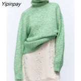 Yipinpay Simple Women Gary Knitted Sweater 2023 Spring Autumn Vintage Warm Turtleneck Long Sleeve Female Sweet Pullovers Chic Tops