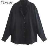 Yipinpay Women Stain Solid Blouses Shirts 2023 Summer Fashion Thin Chic Office Lady Tops Vintage Long Sleeved T-Shirts Four Colors