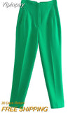 Yipinpay Women's Pants High Waist Pants For Women 2023 Spring Streetwear Pink Green Pants Multicolor Office Wear Woman Trousers 920