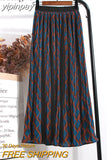 yipinpay Women Vintage New Fashion Skirt Elastic High Waist Pleated Leisure Retro Skirt Female Streetwear Luxury Faldas Clothes