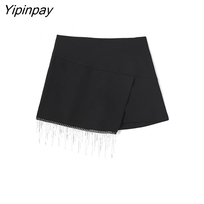 Yipinpay Women Chic Fashion Solid Tassel Shorts Spring Autumn Vintage High Waist Female Short Pants Mujer Side Zipper