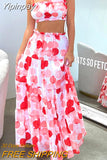 Yipinpay Boho Floral Print Two-Piece Suits Sling Bandeau Crop Tube Tops+High Waist Beach Long Skirts Women Holiday Beach Outfit