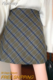 Yipinpay Vintage Plaid Mini Skirt for Women Korean Fashion Elegant High Waist Slim A-line Short Skirt Harajuku Streetwear Autumn