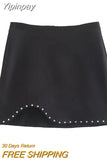 Yipinpay Studded Black Mini Skirt Women High Waist Short Skirts Woman Fashion 2023 Asymmetric Autumn Skirt Y2k Streetwear Skirts