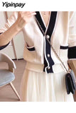 Yipinpay Cropped Cardigan Gilet Femme Manche Longue Black White v Neck Sueter Mujer Invierno 2023 Fall Harajuku Sweater Korean