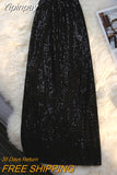 Yipinpay New Sequin Long Skirt Women Summer High Waist Elastic Wraps Black Skirts Female Fashion Elegant