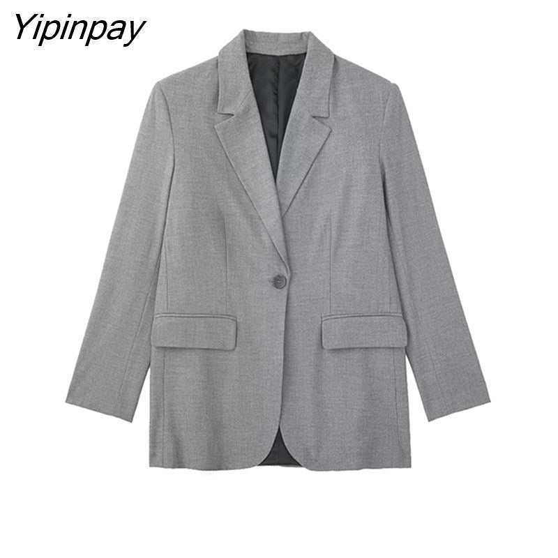 Yipinpay New Two Pieces Sets Women 2023 Autumn Chic Fashion Single Button Blazers Jackets High Wasit Shorts Women Sets