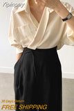 Yipinpay Chic Lapel Blouse Women Fashion Elegant Long Sleeve Shirts Office Ladies Spring Autumn New Cross Loose Tops