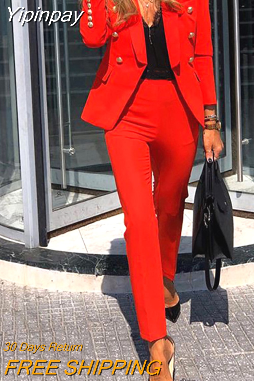 Yipinpay & Winter Spring and Autumn Women's Suits Solid Color Two-piece Suit Set Jacket + Pants Office Professional 2023 Fashion
