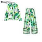 Yipinpay 2023 Summer Women 2PCS Print Blouses+Skirts Set New Turn Down Collar Long Sleeve Tops High Waist Dress Girl Outfits