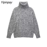 Yipinpay Simple Women Gary Knitted Sweater 2023 Spring Autumn Vintage Warm Turtleneck Long Sleeve Female Sweet Pullovers Chic Tops