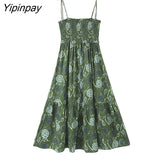 Yipinpay Summer Women Printed Mid-Calf Camisole Dress 2023 Elegant Bow Party Backless Vestidos A-Line Sleeveless Dress Outwear